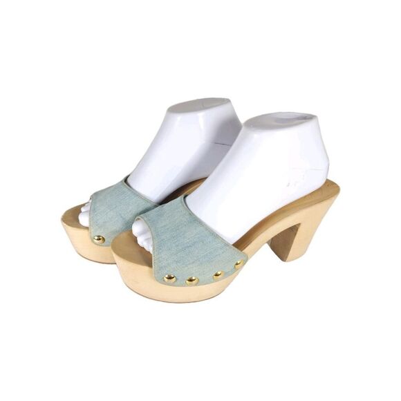 Giuseppe Zanotti Women's US8-8,5 EU39 Blue Denim Wooden Platform Clog Sandals - Picture 1 of 16